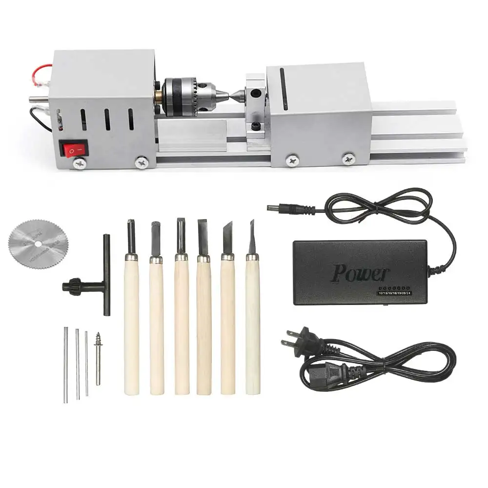 Preise DC12 24V 96 W 100 W Mini Drehmaschine Perlen Maschine Holz DIY Drehmaschine Standard Set mit Power carving cutter Holz drehmaschine