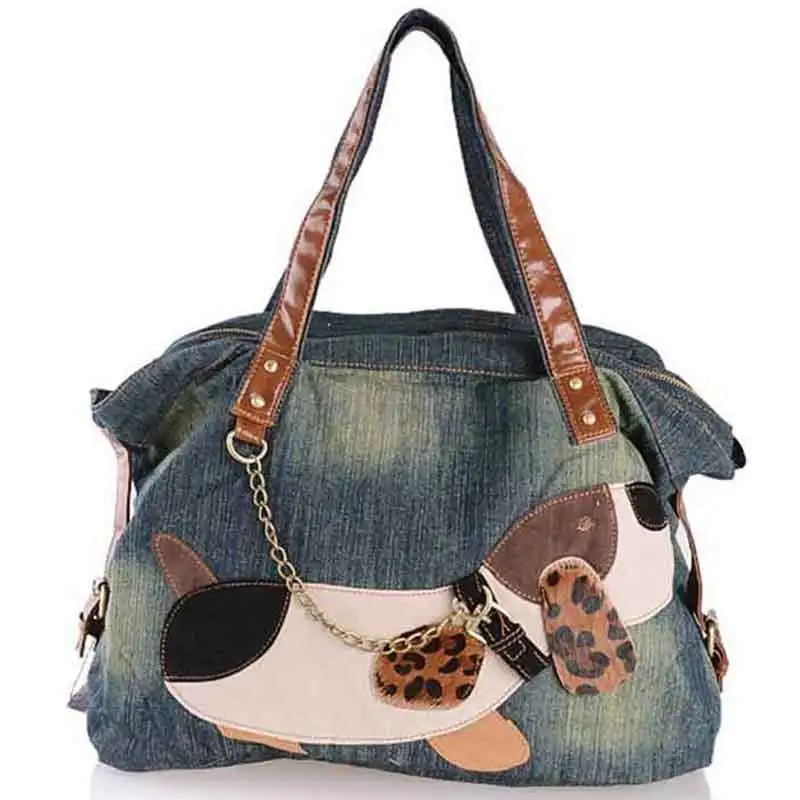 Buy 2017 Fashion Cute Dog Pattern Women Handbags High Quality Denim Shoulder
