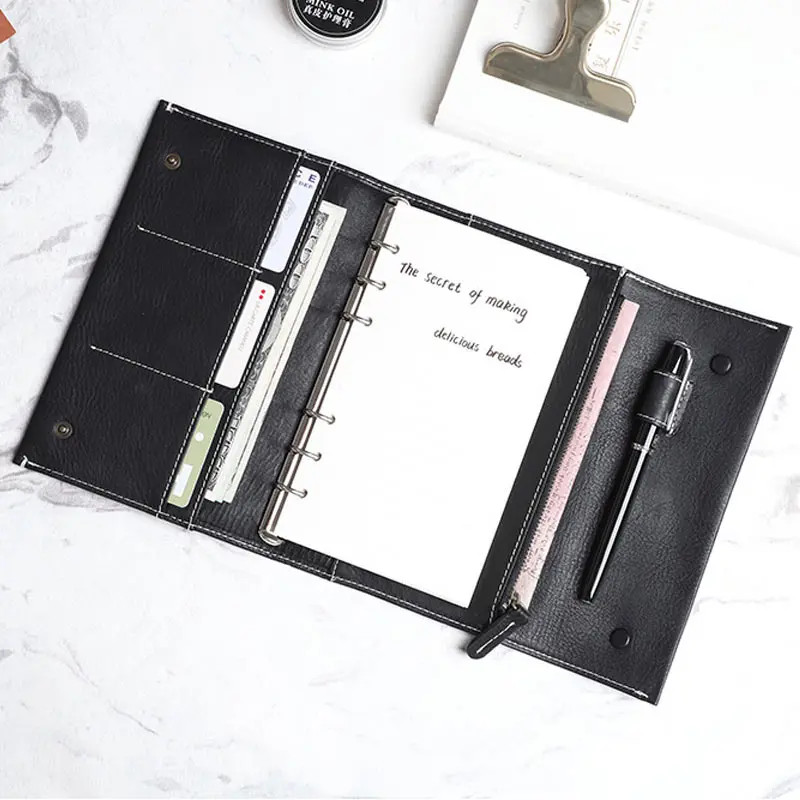 

Yiwi Free Logo Custom 190x135mm Genuine Leather Diary Planner 3 Fold Snap Binder Notebook with 15mm Ring