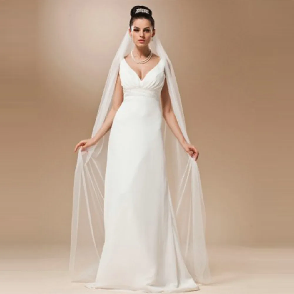 2022 Cheap White Ivory Cathedral Wedding Veils Cut Edge Bridal Veil