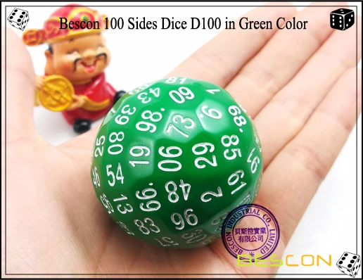 Bescon многогранные кости 100 сторон кости, D100 штампы, 100 сторонний кубик, D100 игровые кубики, 100 сторонний кубик зеленого цвета