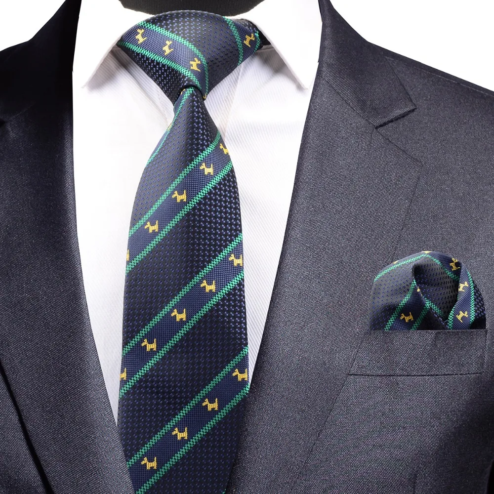 

GUSLESON Quality Tie Set for Men Striped Tie and Pocket Square Animal Pattern Necktie Corbatas Hombre Handkerchief Wedding Tie