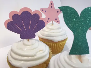 

glitter Under The Sea Mermaid Cupcake Toppers Engagement Party Bachelorette birthda Wedding Bridal Shower Night food picks