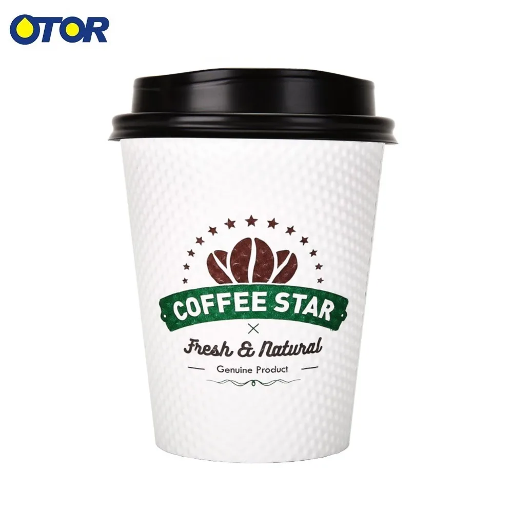 

50pcs 8oz 12oz OTOR Free Shipping Disposable Paper Cup Coffee with Coverfor Hot Drink Milk Tea Thickened Corrugated Double-wall