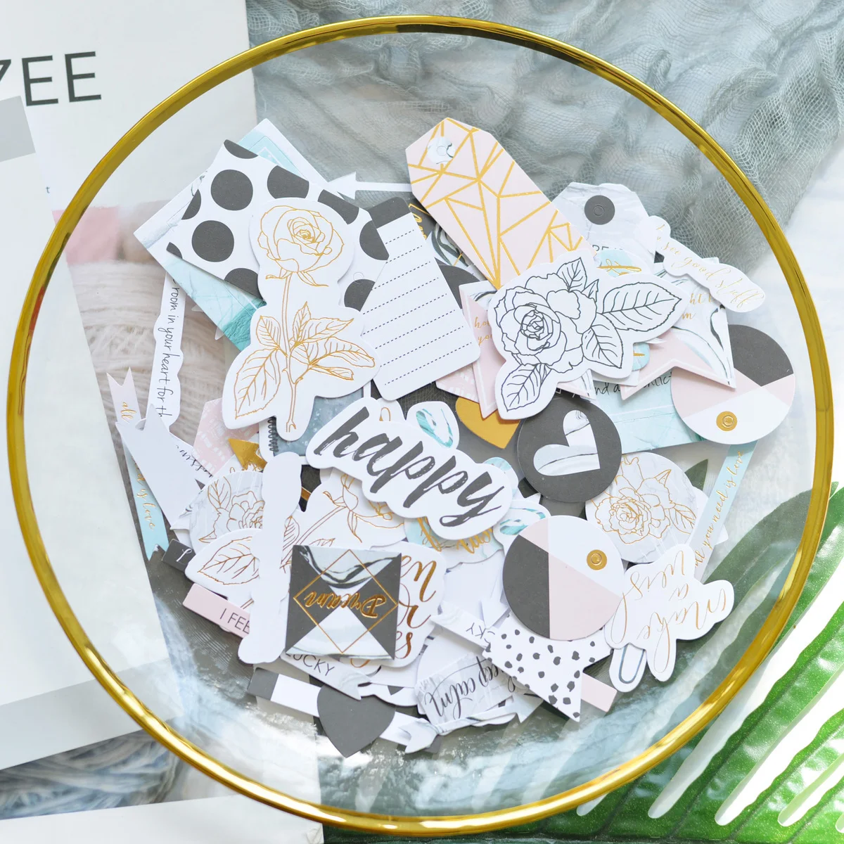 

80pcs Polka Dot Words Foil Gold Die Cut Paper for DIY Scrapbooking/Photo Album Decoration Card Making Crafts