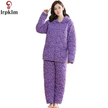 2017 Plus Size Women Cottonl Thick Pajamas Sets Winter Long Sleeve Pyjamas Feminino For Women Sleepwear Homewear SY565