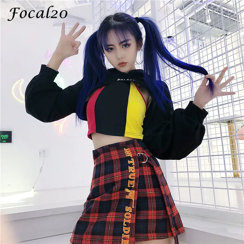 Focal20 уличная Письмо Печать плед Lace up Для женщин юбка летняя Повседневное Высокая