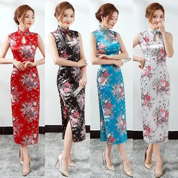 

2019 Sleeveless Cheongsam Chinese Qipao Women Modern Clothes Traditional Chinese Wedding Dress Ladies Oriental Dresses DNV11141