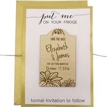 Персонализировать имена, дата гравированная деревянная карточка сохранить дату свадебные пригласительные бумажные открытки магниты, магнит на заказ, Свадебный предлагает