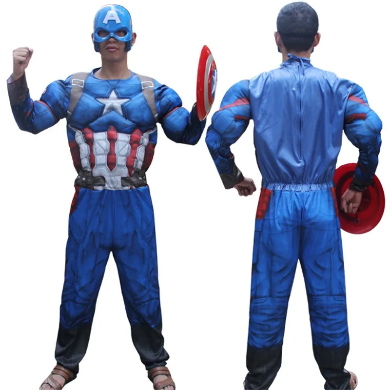 Avengerss Endgame костюм Капитана Америки для взрослых мужчин Стива Роджерса Косплей фильм с рисунком мышц супергероя Хэллоуин костюм