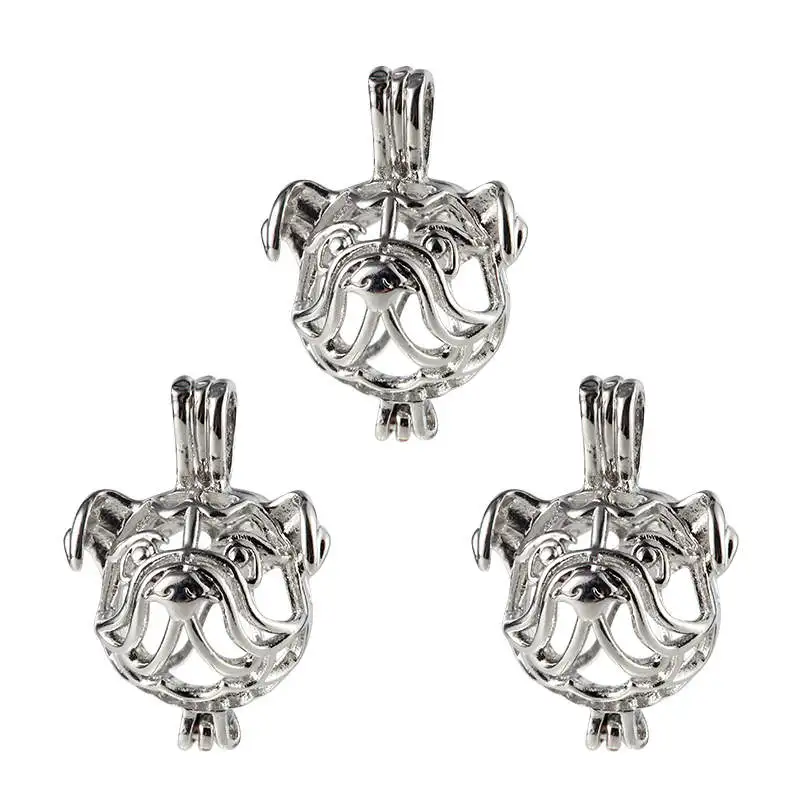 

New Silver Gold Pearl Beads Cage Pendant Locket Cute Animal Pug Dog Essential Oil Diffuser Jewelry Necklace Making