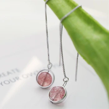 

Pink Strawberry Crystal 925 Sterling Silver Ear Line Sweet Personality Fashion Female Dangle Earrings SEA295