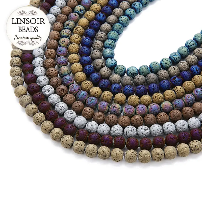 LINSOIR натуральный камень вакуумное покрытие бусины 4/6/8/10/12 мм круглый