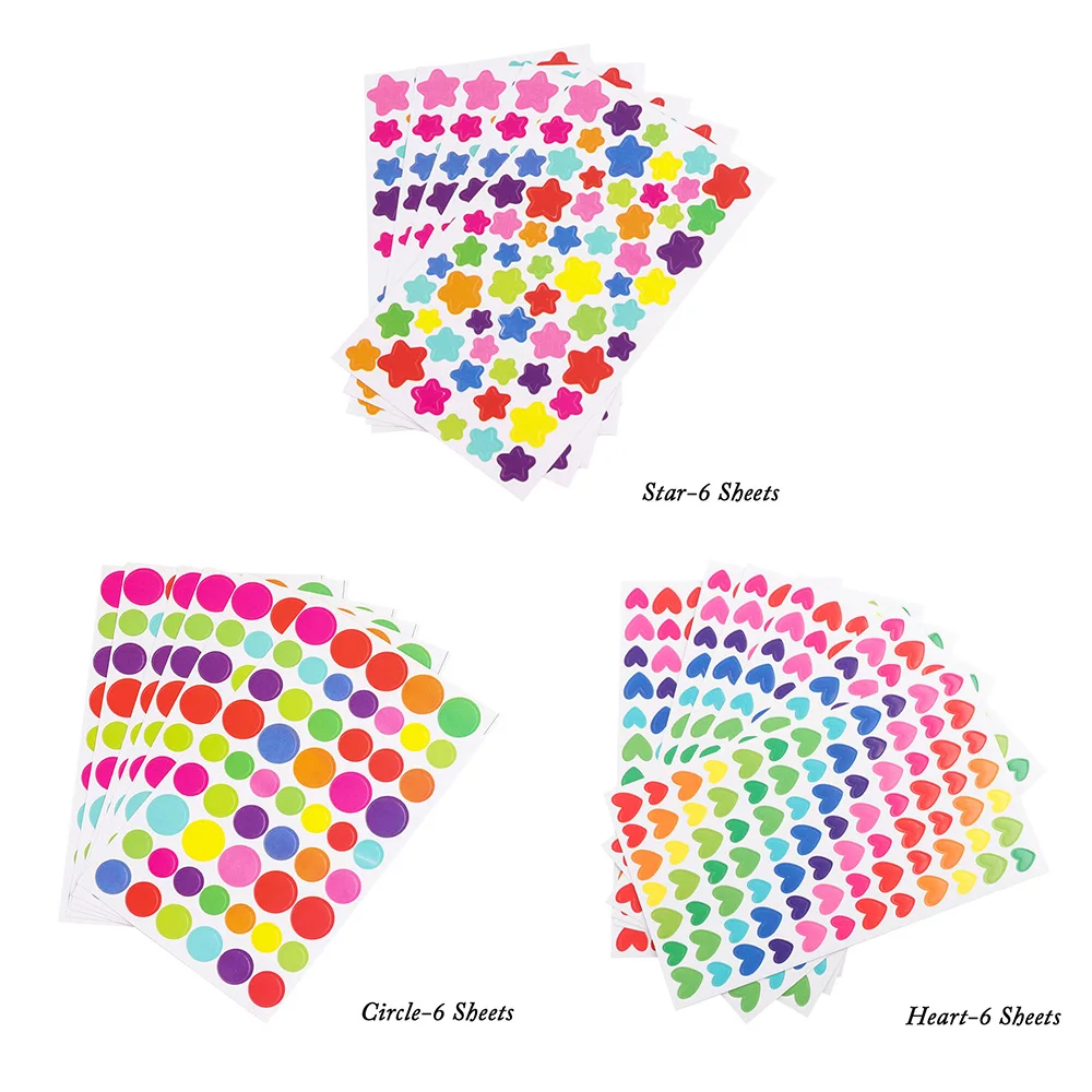 

6 Sheets/Bag Sticker Diary Colorful Rainbow Heart Star Shaped Stickers Scrapbook Albums Photo Toys for Kids Praise Label
