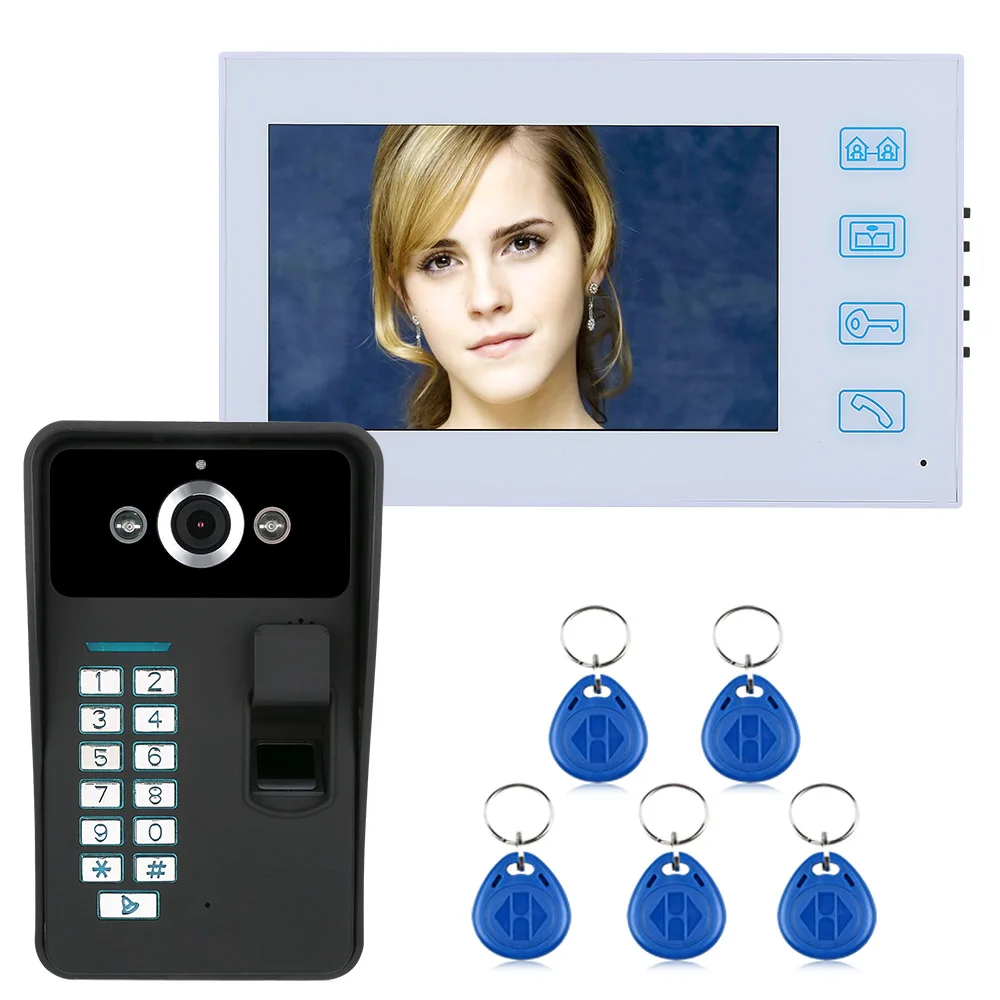 7\ TFT Fingerprint Recognition RFID Password Video Door Phone Intercom Doorbell With Night Vision Security CCTV Camera Home Sur