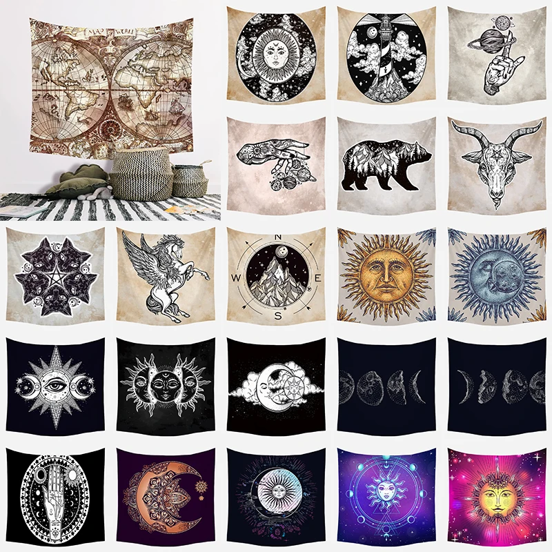 

Medieval vintage tarpaulin tarot divination Wall Tapestries Mandala Home Hanging for ins anchor background cloth beach blanket