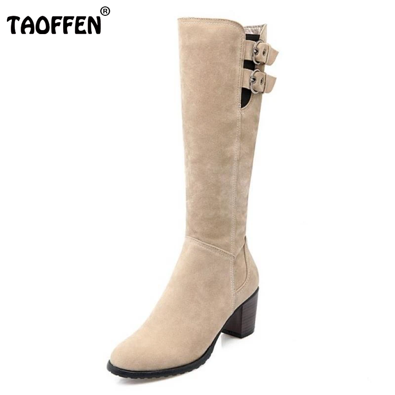 

TAOFFEN Women Zipper Knee Boots Woman Square Heel Knight Boot Ladies Brand Warm Fur Winter Heeled Footwear Shoes Size 34-43