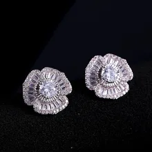 Изысканные 1 карат CZ серьги-гвоздики с камнем для женщин Белый/розовое золото цвет кубического циркония Кластерные украшения букле D'oreill LS150428