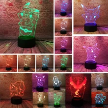 Покебол PIKACHU Bulbasaur Bay Role 3D RGB лампа Pokemon Go экшн-фигурка визуальная Иллюзия светодиодный Праздничный Рождественский подарок Ночной светильник