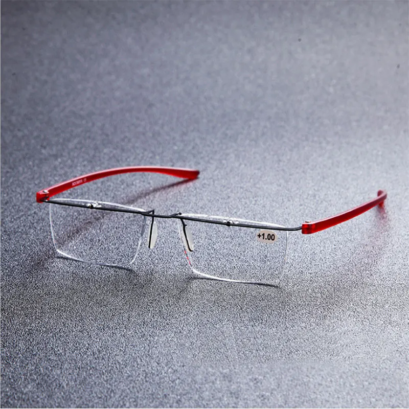 

Red and Black Browline Alloy Rimless Optical Reading Glasses for Men and Women Reading Eyeglasses +1.00 +1.50 +2.00 +2.50 +3.00