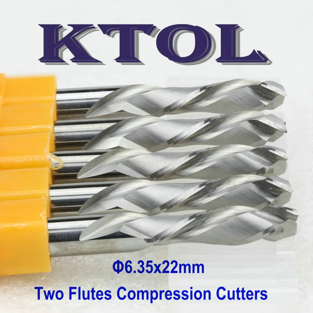 

6.35*22mmUp&Down Cut- 2 Flute End Mill Cutter CNC Router Tools 5pcs/set Spiral CNC Milling Cutter Carbide Router Bits for Wood