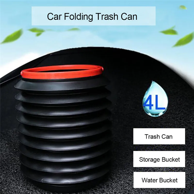 

Space-saving 4L Black Car Accessories Window Cleaning Bucket Folding Collapsible Fishing Water Pail Storage Box Trash Container