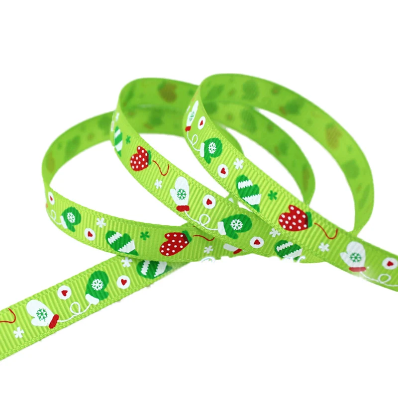 10 мм рождественские буквы напечатанные корсажные ленты 2 м/лот Рождество День рождения подарок упаковка для конфет ленты - Цвет: Green ChristmasGlove