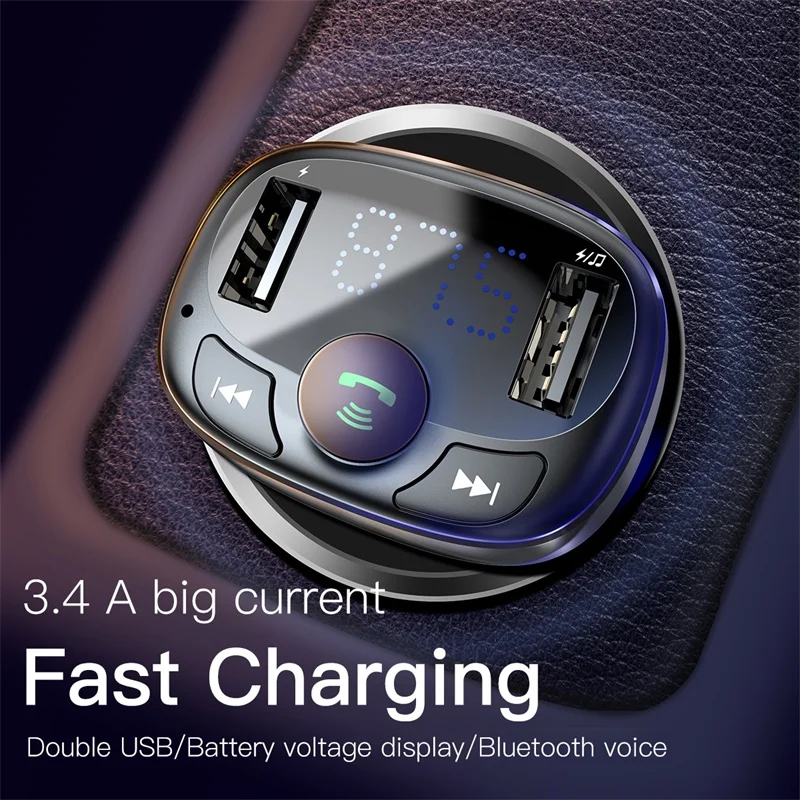 Baseus 3.4A двойной USB Автомобильное зарядное устройство комплект громкой связи fm-передатчик Aux модулятор аудио MP3 плеер Bluetooth автомобильное USB зарядное устройство Зарядка