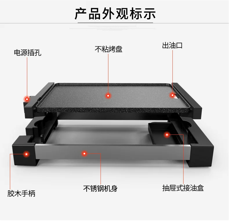 Бытовой антипригарный без дыма Многофункциональный Электрический гриль машина