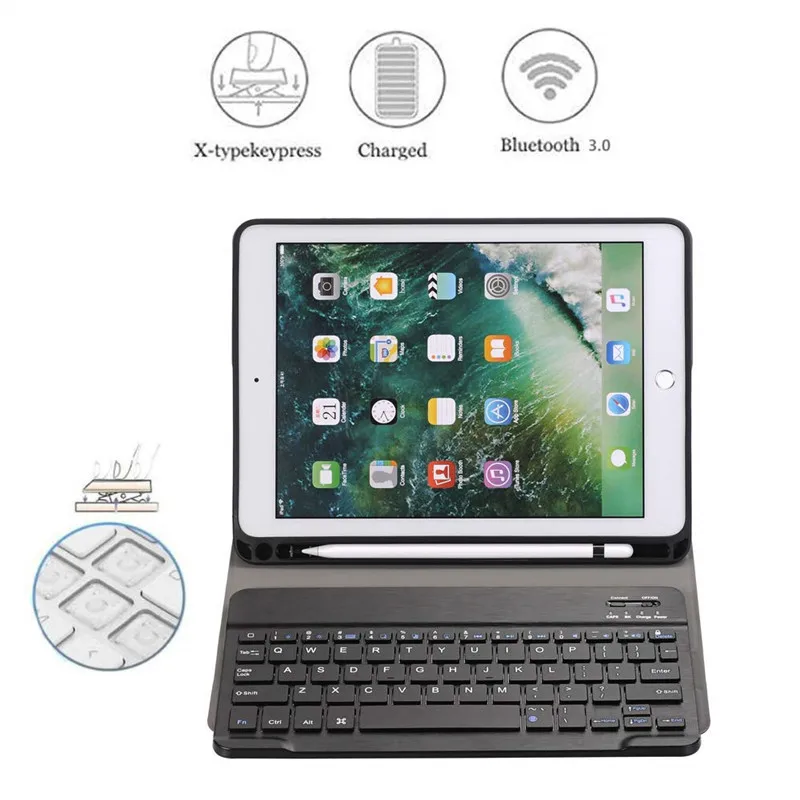 Slim Bluetooth Keyboard Case for iPad Pro 10.5 with Pencil Holder PU Leather Cover for iPad Pro 10.