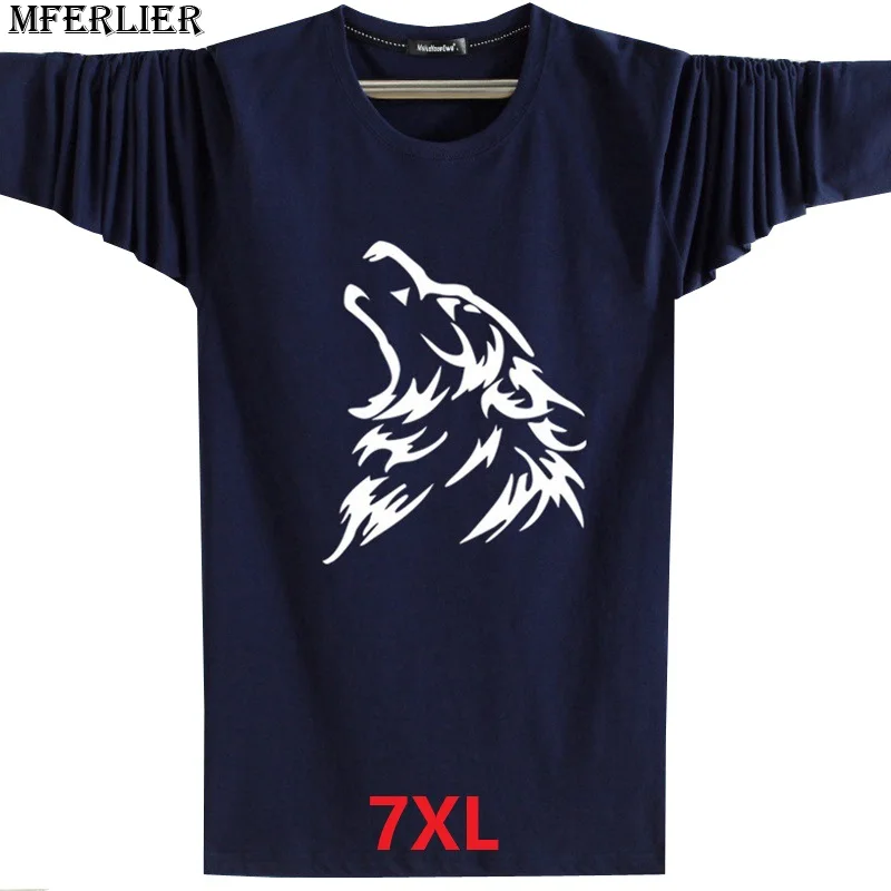 

MFERLIER autumn winter men t-shirts Funny long sleeve 6XL 7XL cheap 23 plus size big 5XL Casual tShirt wolf loose blue navy red