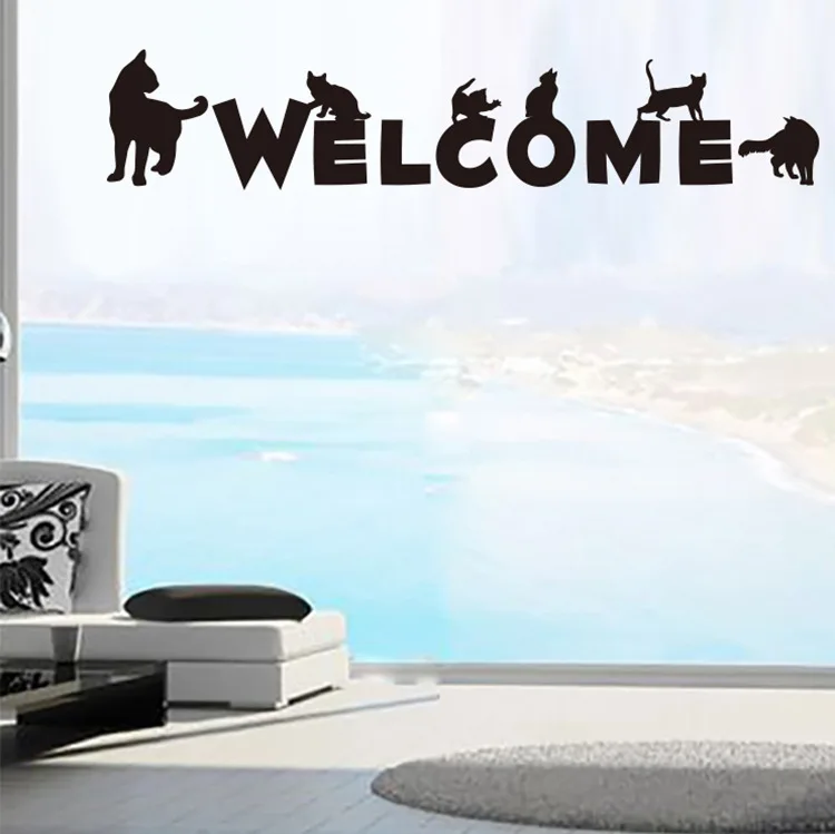 Cats Dog Welcome Wall Stickers Removable Vinyl Decals Mural Art DIY Home Decor | Дом и сад