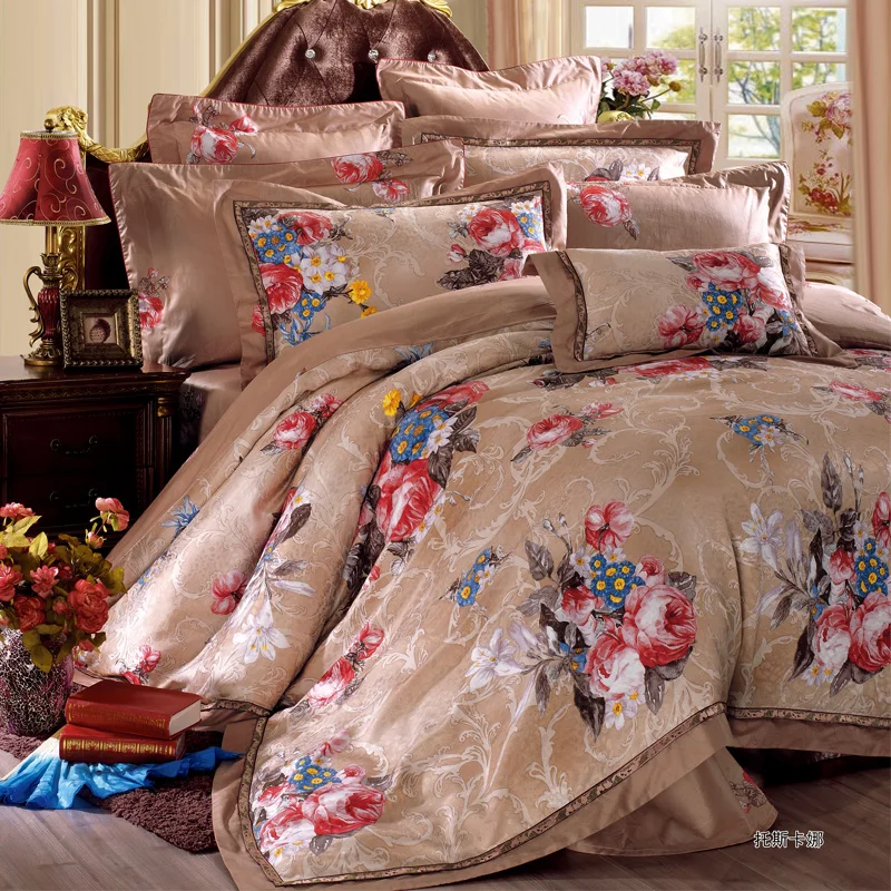 KaiSheng Designer Rose pattern Jacquard Bedding Set 4pcs Floral Print