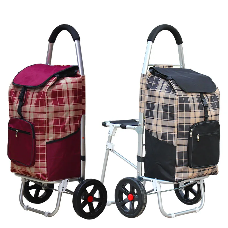 

Large Size Aluminum Alloy Shopping Cart with Oxford Cloth Bag High Quality Foldable Luggage Climbing Cart With Seat Big Wheel
