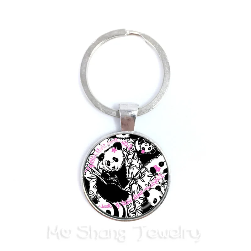 

A Lovely Panda Pattern 25mm Glass Dome Time Gem Keychains Handmade Keyring Creative Gift Trendy Key Holder For Friends