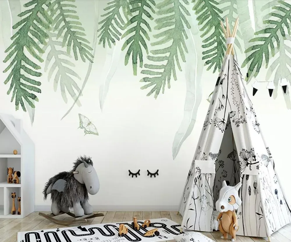 Beibehang Wallpaper Nordic Hand Painted Small Fresh Leaves Palm Leaves Indoor Background Wall Living Room Bedroom 3d Wallpaper Wallpapers Aliexpress