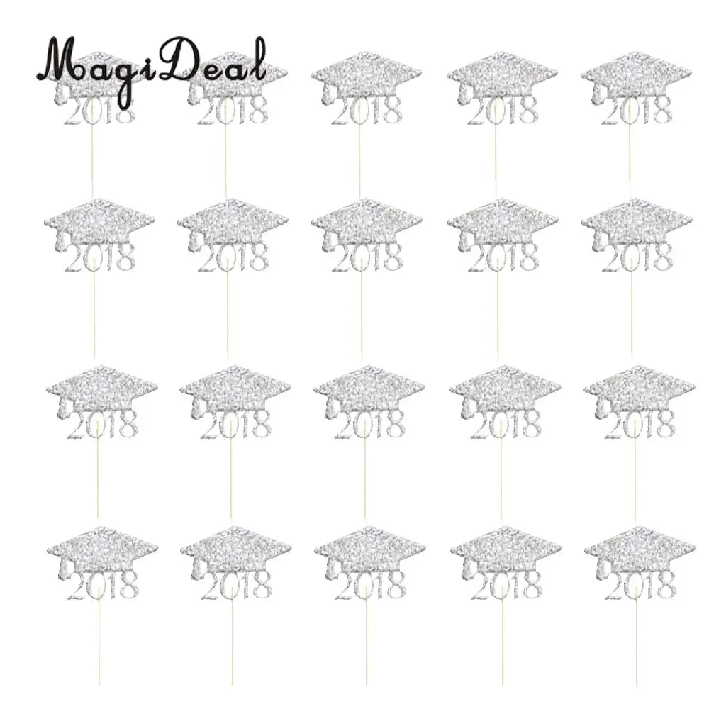 MagiDeal 20pcs 2018 Graduation Cap Cake Toppers Grad Party Cupcake Picks Decorations