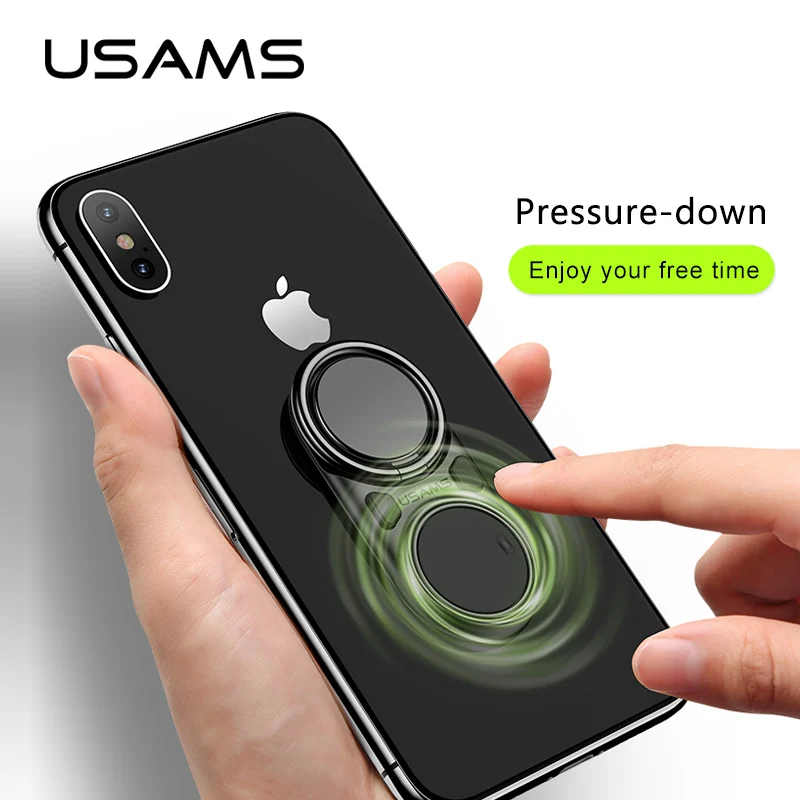 USAMS Finger Ring Holder Decompression Fun Holder Metal 360 Rotation Mobile Phone Holder for iPhone XS Max Samsung S9 S8