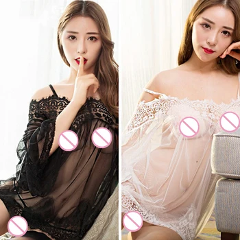 

sexy hot erotic babydoll lingerie loose strapless lenceria transparent lace dress see through plus size pajamas women