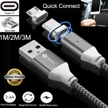 1/2/3 м Тип usb C/Micro USB/IOS Магнитный кабель USB-C Тип-C быстрая Зарядное устройство адаптер Магнит кабель для samsung Apple iPhone iPad