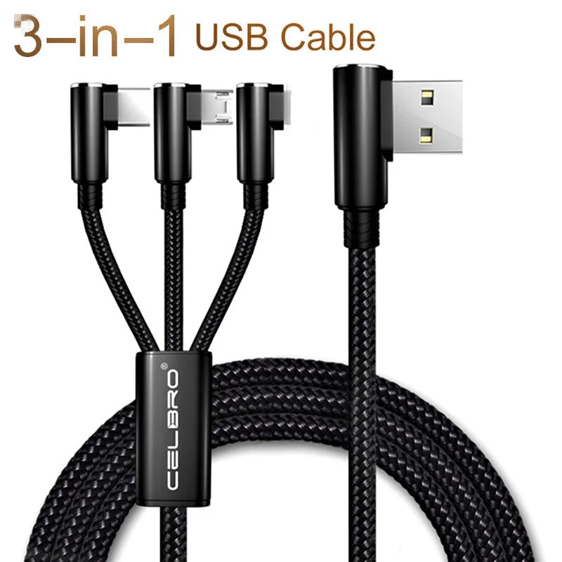3 в 1 90 градусов usb кабель для зарядки мобильного телефона Samsung Xiaomi Redmi Note 8 7