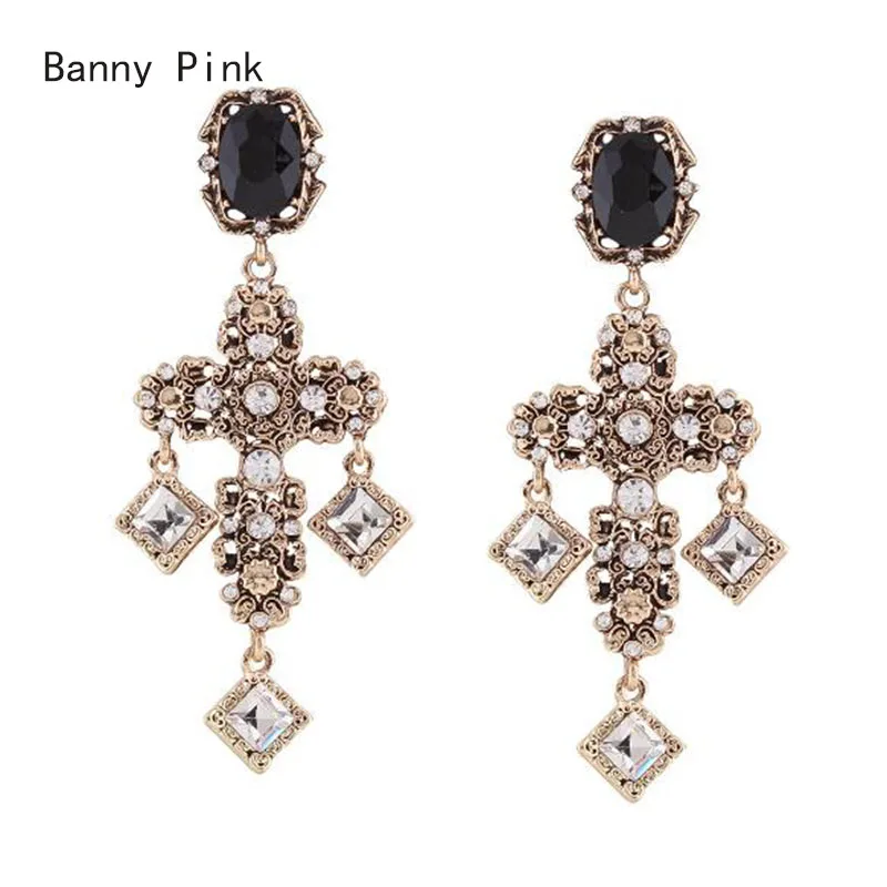 Винтаж сплава крест кулон коты серьги для Для женщин Коренастый горный хрусталь Слои кисточкой Сообщение Серьги Модные украшения pendietes Bijoux