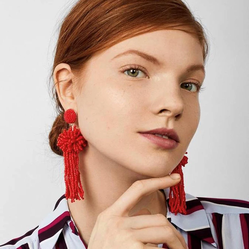 

FASHIONSNOOPS Drop Earrings For Women Bohemian Handmade Resin Beads Tassel Earrings Fashion Jewlery Large Wedding Oorbellen
