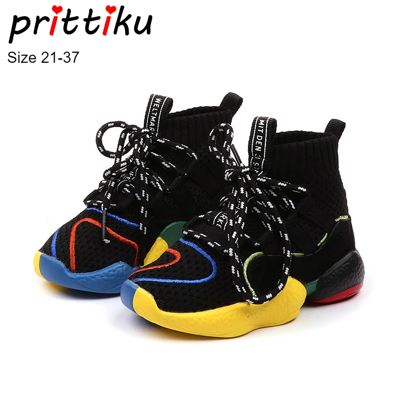 Autumn 2018 Toddler Boys Girls Hot Sock Sneakers Little Kid High Top Knit Booties Big Children Fashion School Brand Sport Shoes