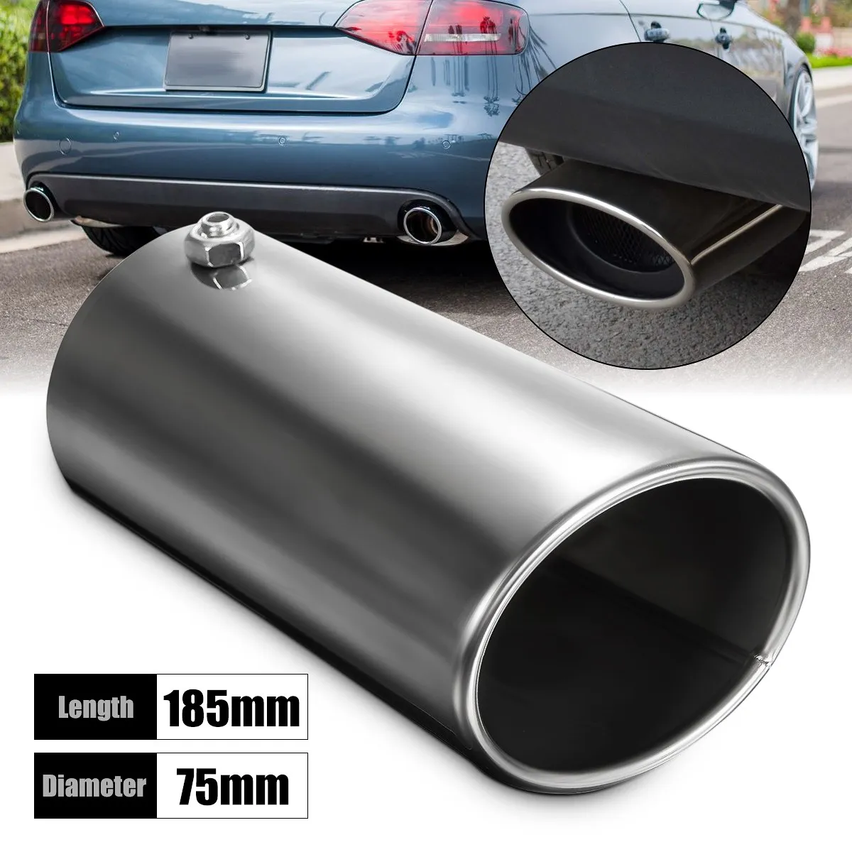 

Chrome Metal Steel Car Trim Straight Exhaust Tail Rear Muffler Pipe Tip End For Honda For Toyota Universal 70mm-75mm