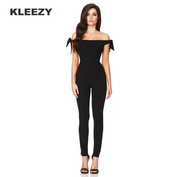 

KLEEZY Fashion black New arrival 2018 Evening jumpsuits sleeveless off shoulder Women Club Party jumpsuit h2828