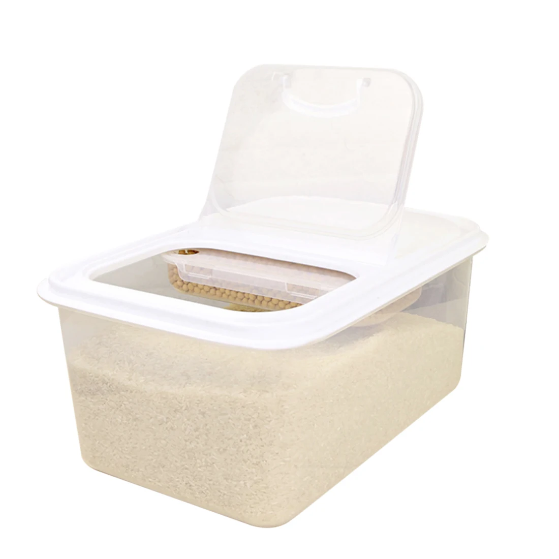 

HIPSTEEN 12.5L Plastic Sealed Moistureproof Storage Box Kitchen Grain Rice Container with Measuring Cup and Small Case - White