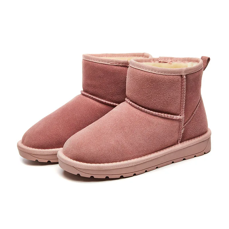 

2018 winter new fashion simple solid color snow boots women retro style plus velvet warm wild comfortable leather casual booties