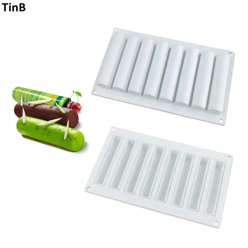 

8 Long Bar Silicone Cake Molds For Ice Creams Chocolates Cake Mould Pan Bakeware Non-Stick Mold Mousse Baking Decorating Tools