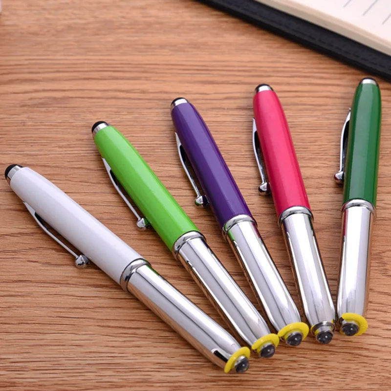 buy 2000 pcs Novelty 3 In 1 Touch Screen Stylus Ballpoint Pen With LED Flash Light For iPad Iphone School Writing Pens Custom logo